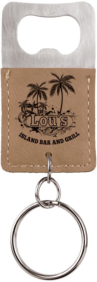 2¾" x 1½" Light Brown Leatherette Bottle Opener Keychain