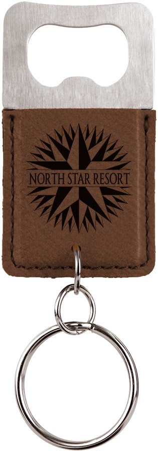 2¾" x 1½" Dark Brown Leatherette Bottle Opener Keychain