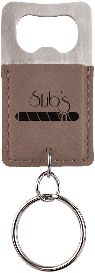 2¾" x 1½" Gray Leatherette Bottle Opener Keychain