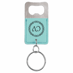 2¾" x 1½" Teal Leatherette Bottle Opener Keychain