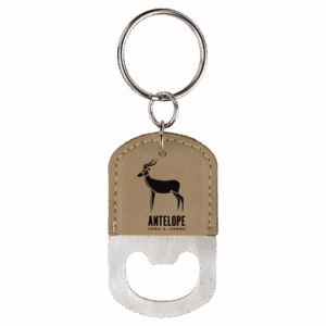 2½" x 1½" Light Brown Leatherette Bottle Opener Keychain