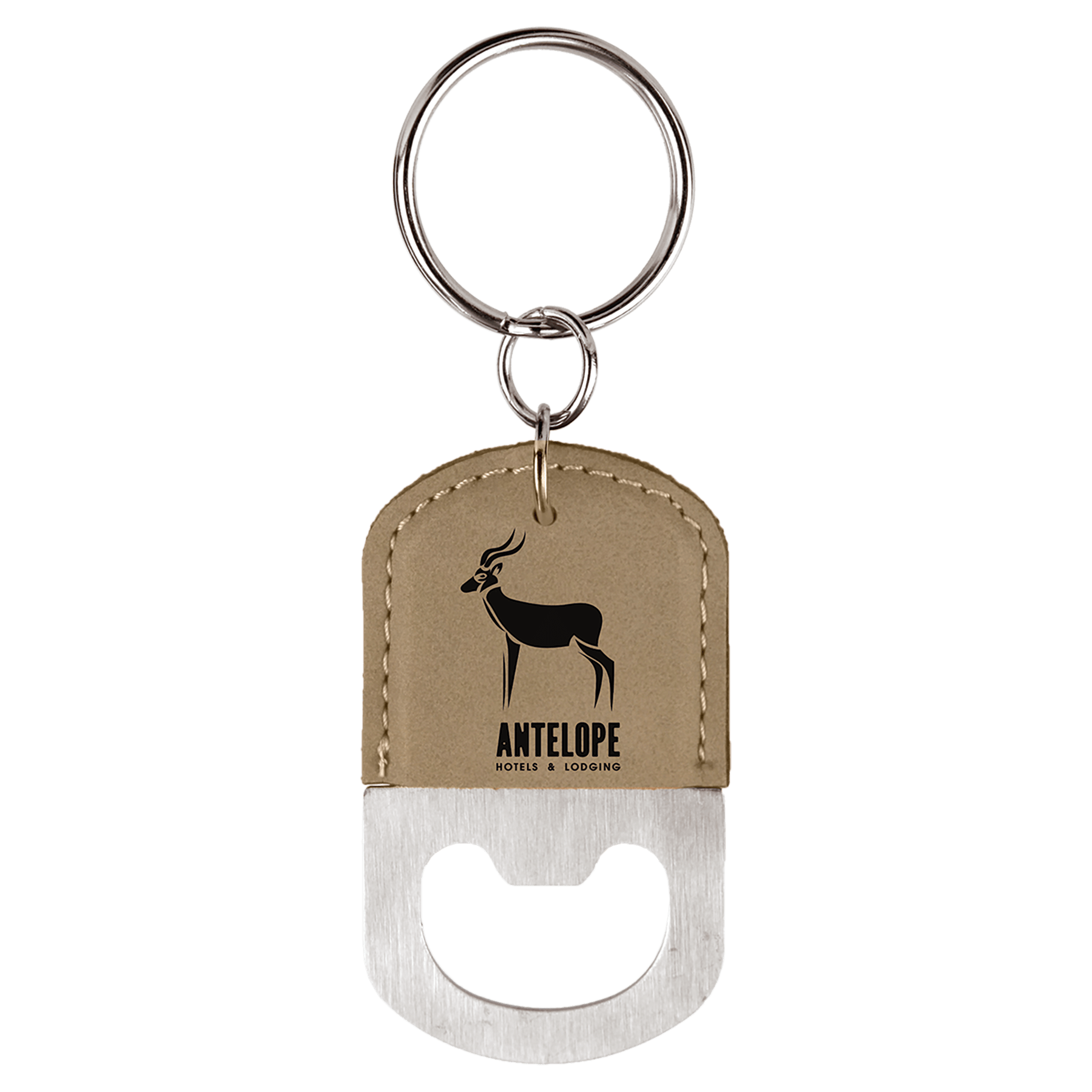 2½" x 1½" Light Brown Leatherette Bottle Opener Keychain