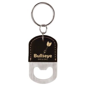 2½" x 1½" Black/Gold Leatherette Bottle Opener Keychain