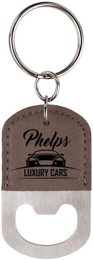 2½" x 1½" Gray Leatherette Bottle Opener Keychain