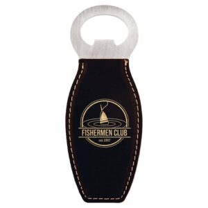 4⅝" Black/Gold Leatherette Bottle Opener with Magnet