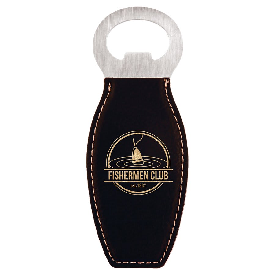 4⅝" Black/Gold Leatherette Bottle Opener with Magnet