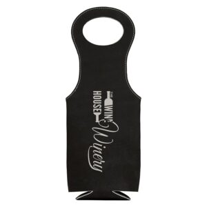 Black/Silver Engravable Leatherette Wine Bag