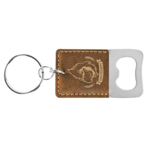 2¾" x 1½" Rustic/Gold Leatherette Bottle Opener Keychain
