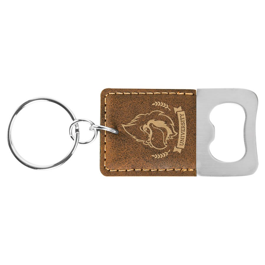 2¾" x 1½" Rustic/Gold Leatherette Bottle Opener Keychain