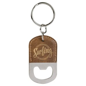 2½" x 1½" Rustic/Gold Leatherette Bottle Opener Keychain