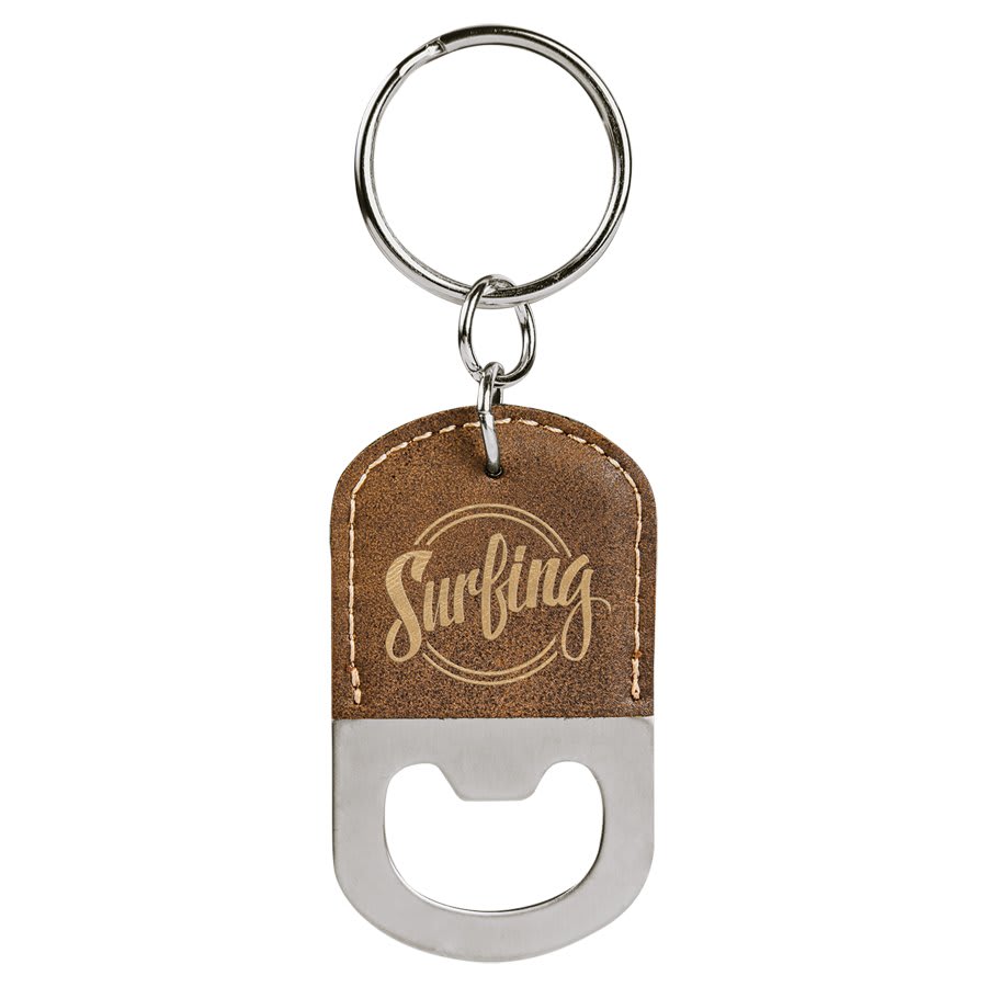 2½" x 1½" Rustic/Gold Leatherette Bottle Opener Keychain