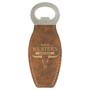 4⅝" Rustic/Gold Leatherette Bottle Opener with Magnet