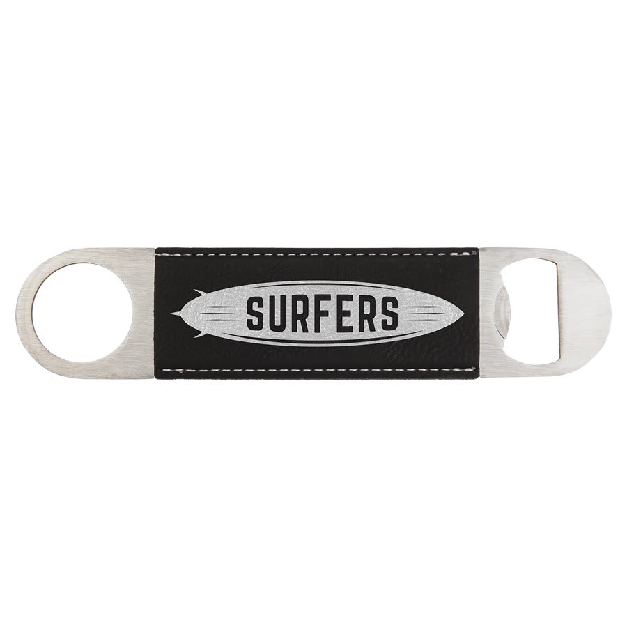 1½" x 7" Black/Silver Leatherette Bottle Opener