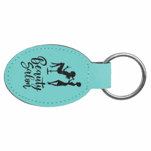 3" x 1¾" Oval Teal Leatherette Keychain