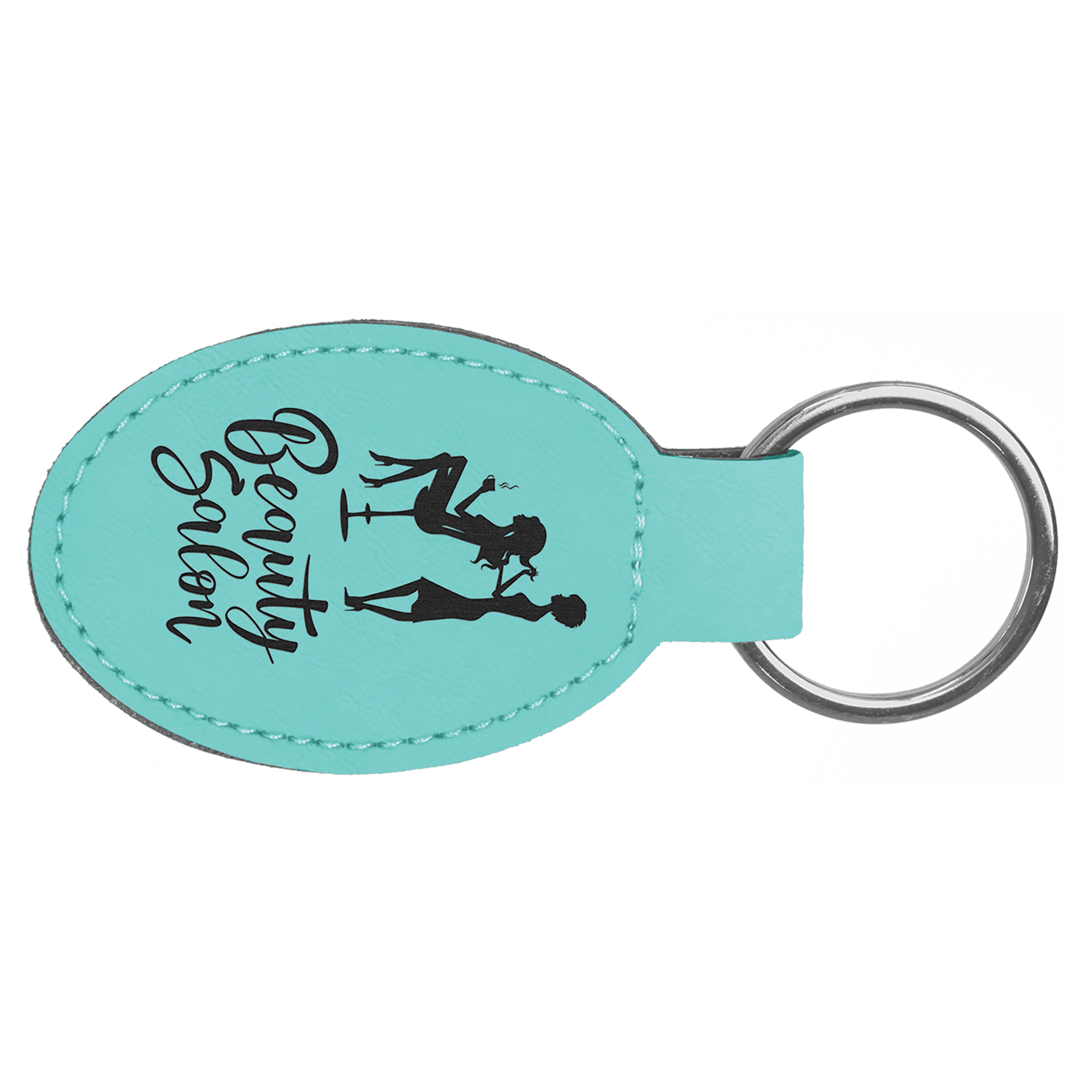 3" x 1¾" Oval Teal Leatherette Keychain
