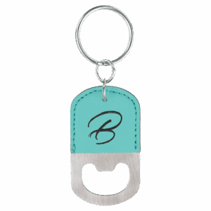 2½" x 1½" Teal Leatherette Bottle Opener Keychain