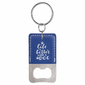2¾" x 1½" Blue/Silver Leatherette Bottle Opener Keychain