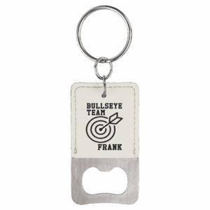 2¾" x 1½" White/Black Leatherette Bottle Opener Keychain