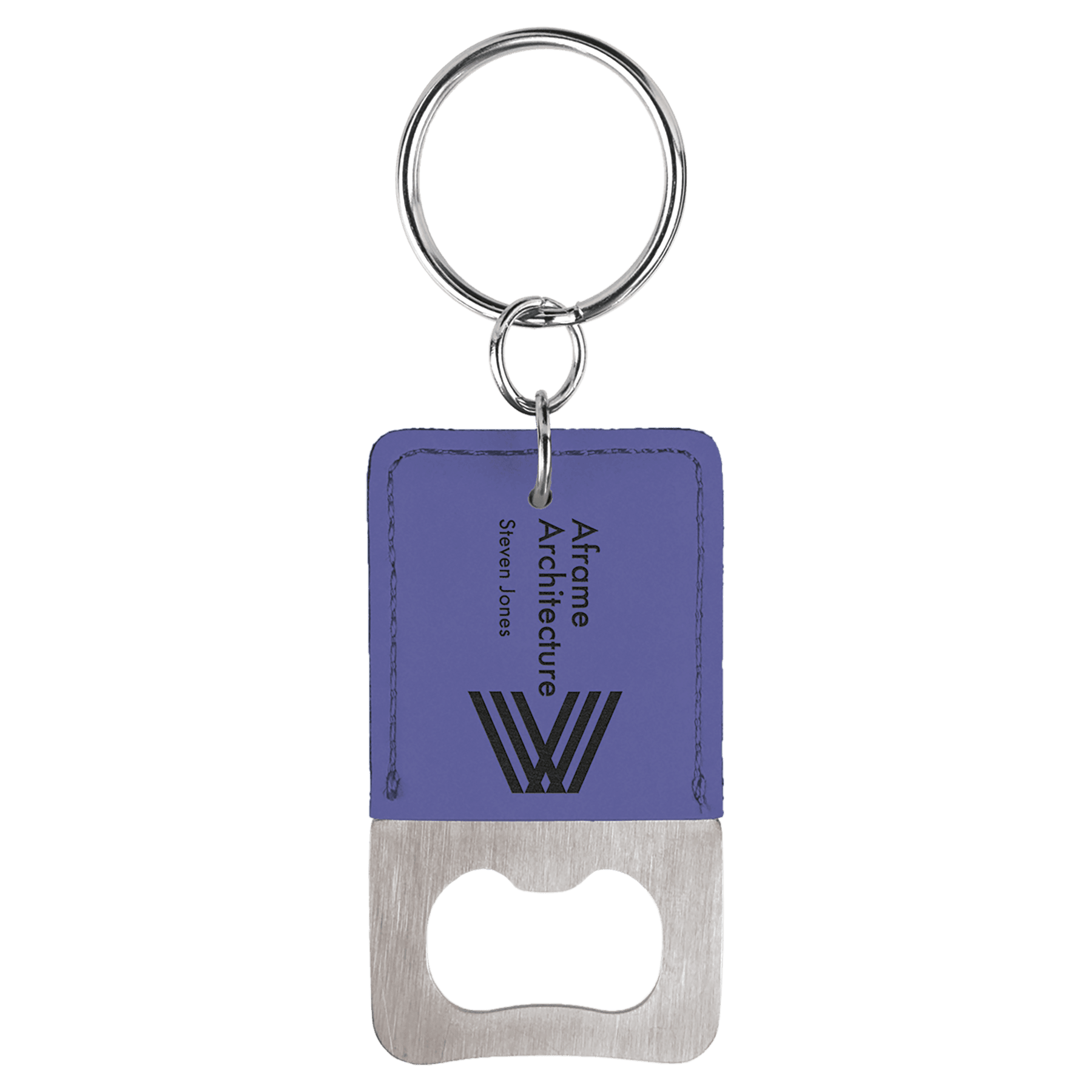 2¾" x 1½" Purple/Black Leatherette Bottle Opener Keychain