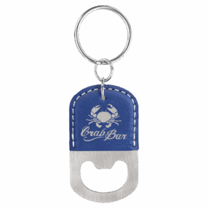 2½" x 1½" Blue/Silver Leatherette Bottle Opener Keychain