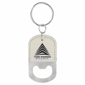 2½" x 1½" White/Black Leatherette Bottle Opener Keychain