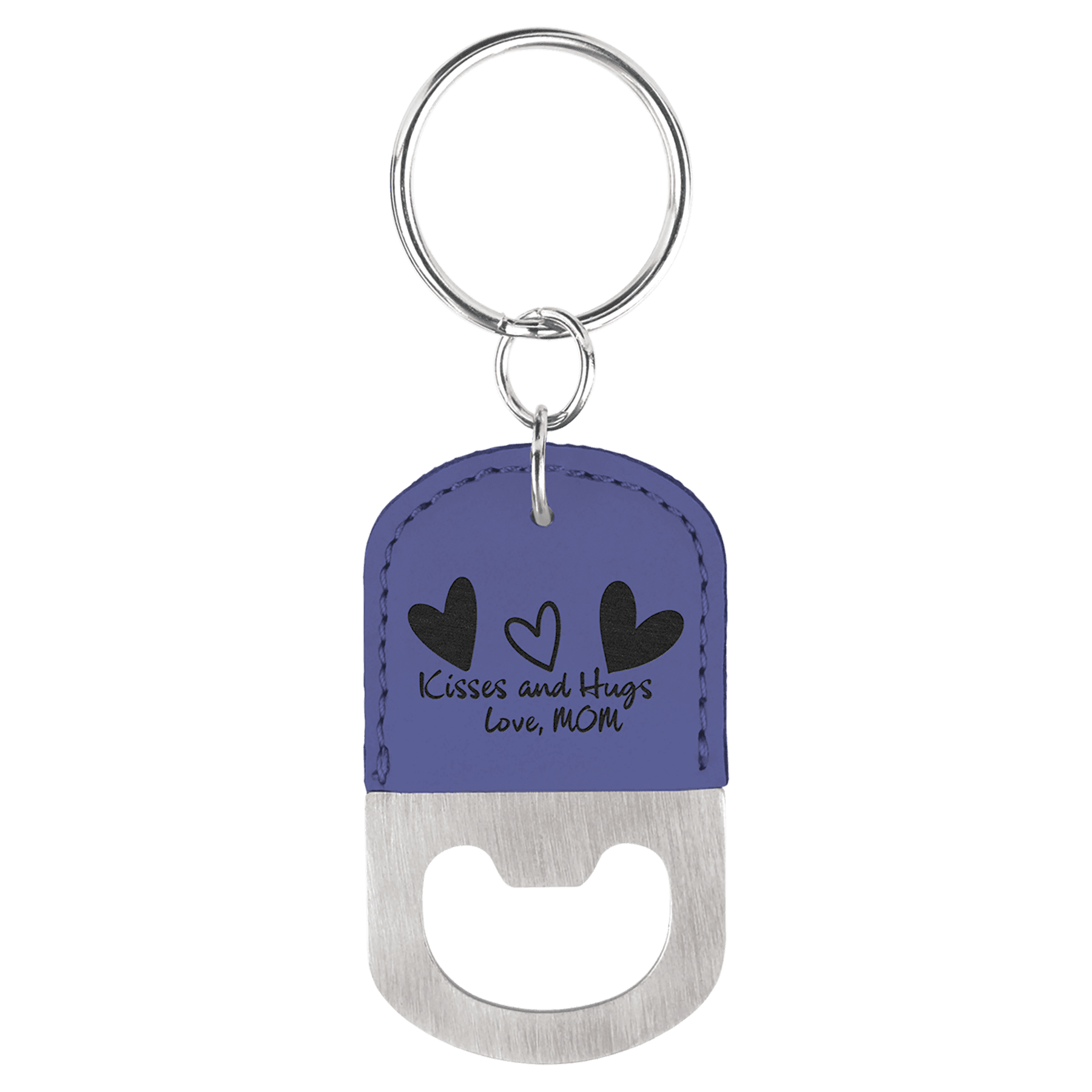 2½" x 1½" Purple/Black Leatherette Bottle Opener Keychain