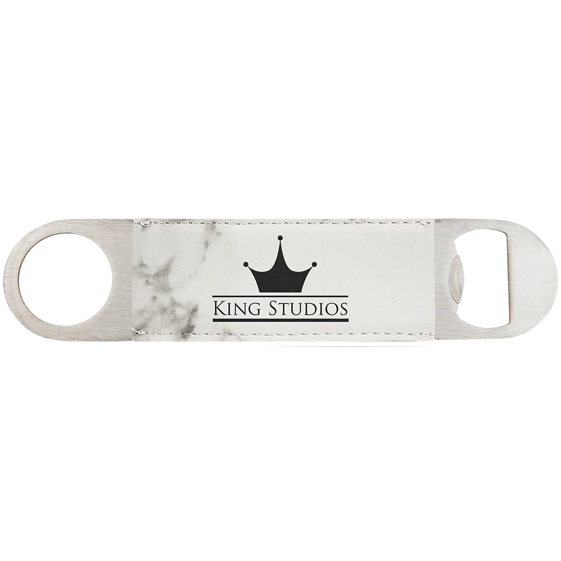 1½" x 7" White Marble Leatherette Bottle Opener
