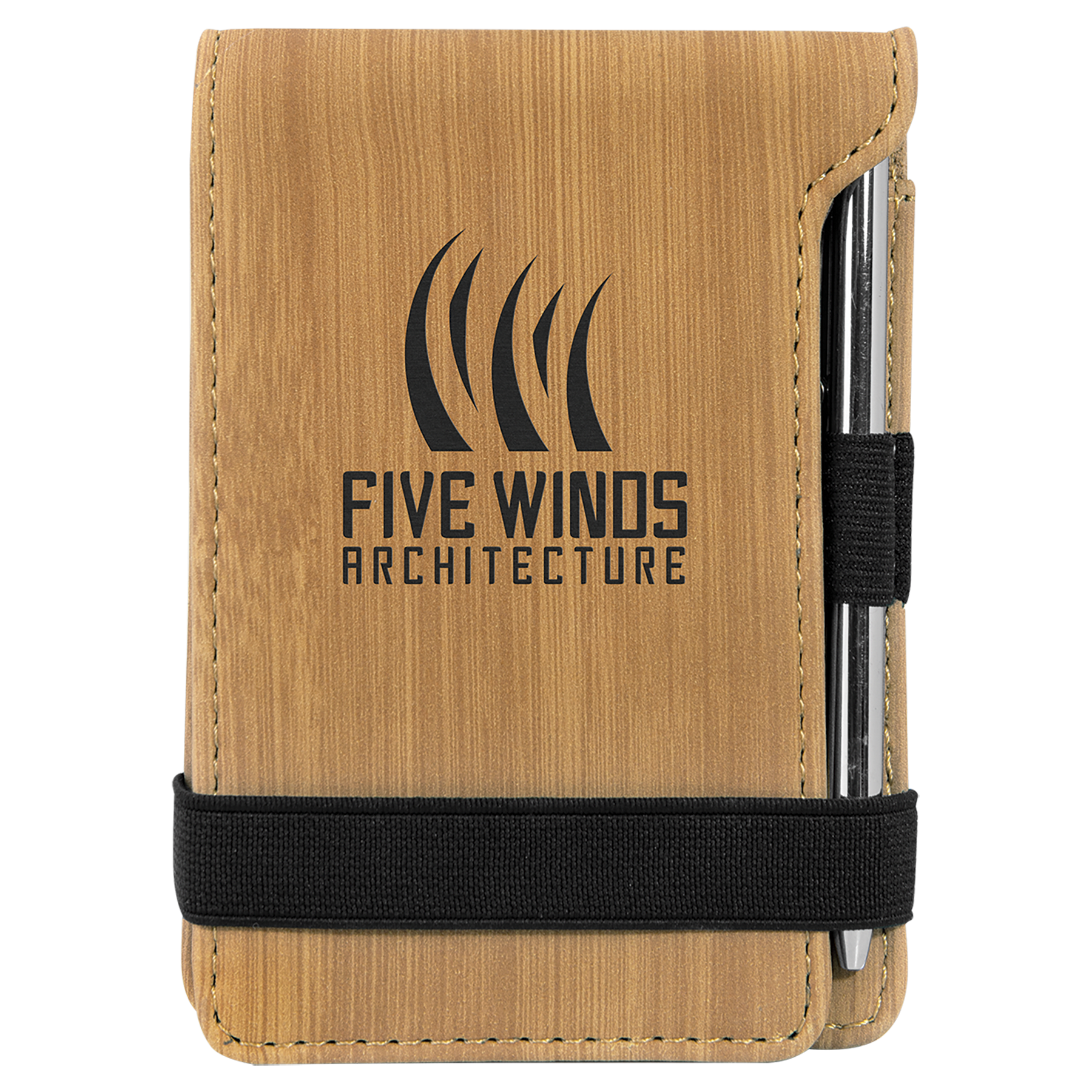 3¼" x 4¾" Bamboo Leatherette Mini Notepad with Pen