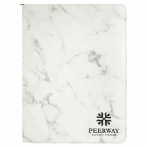 9½" x 12" White Marble Leatherette Zippered Portfolio