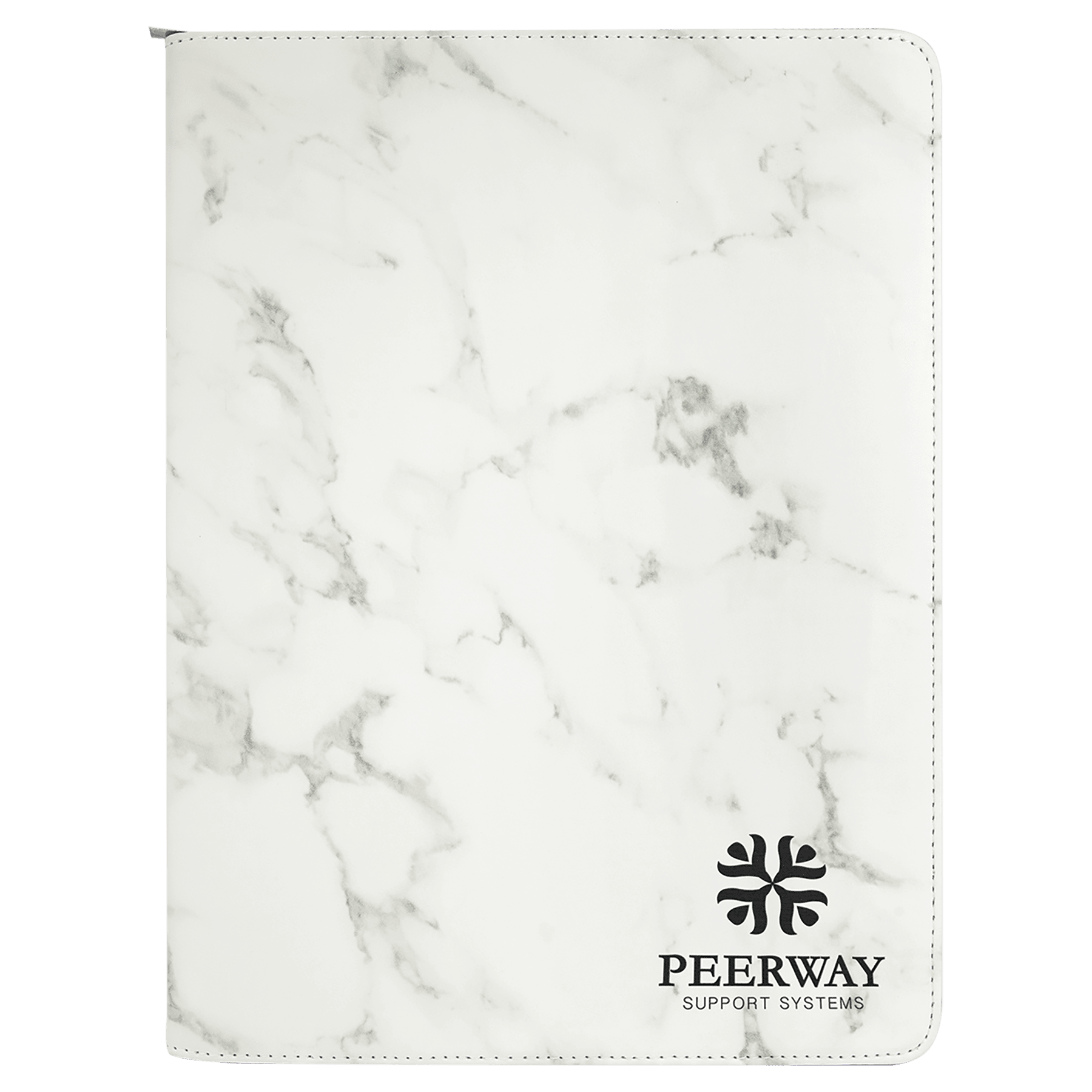 9½" x 12" White Marble Leatherette Zippered Portfolio