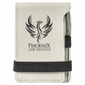 3¼" x 4¾" White/Black Leatherette Mini Notepad with Pen
