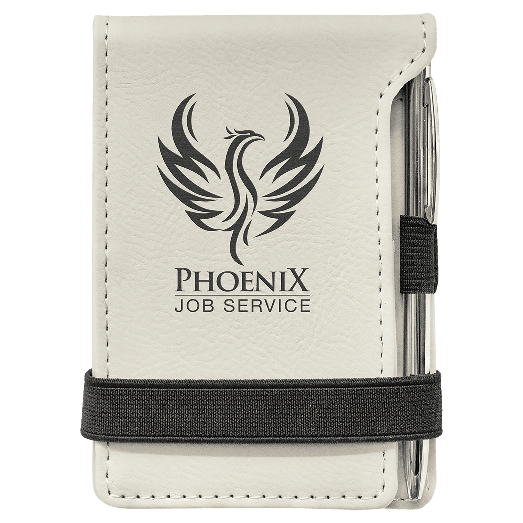 3¼" x 4¾" White/Black Leatherette Mini Notepad with Pen