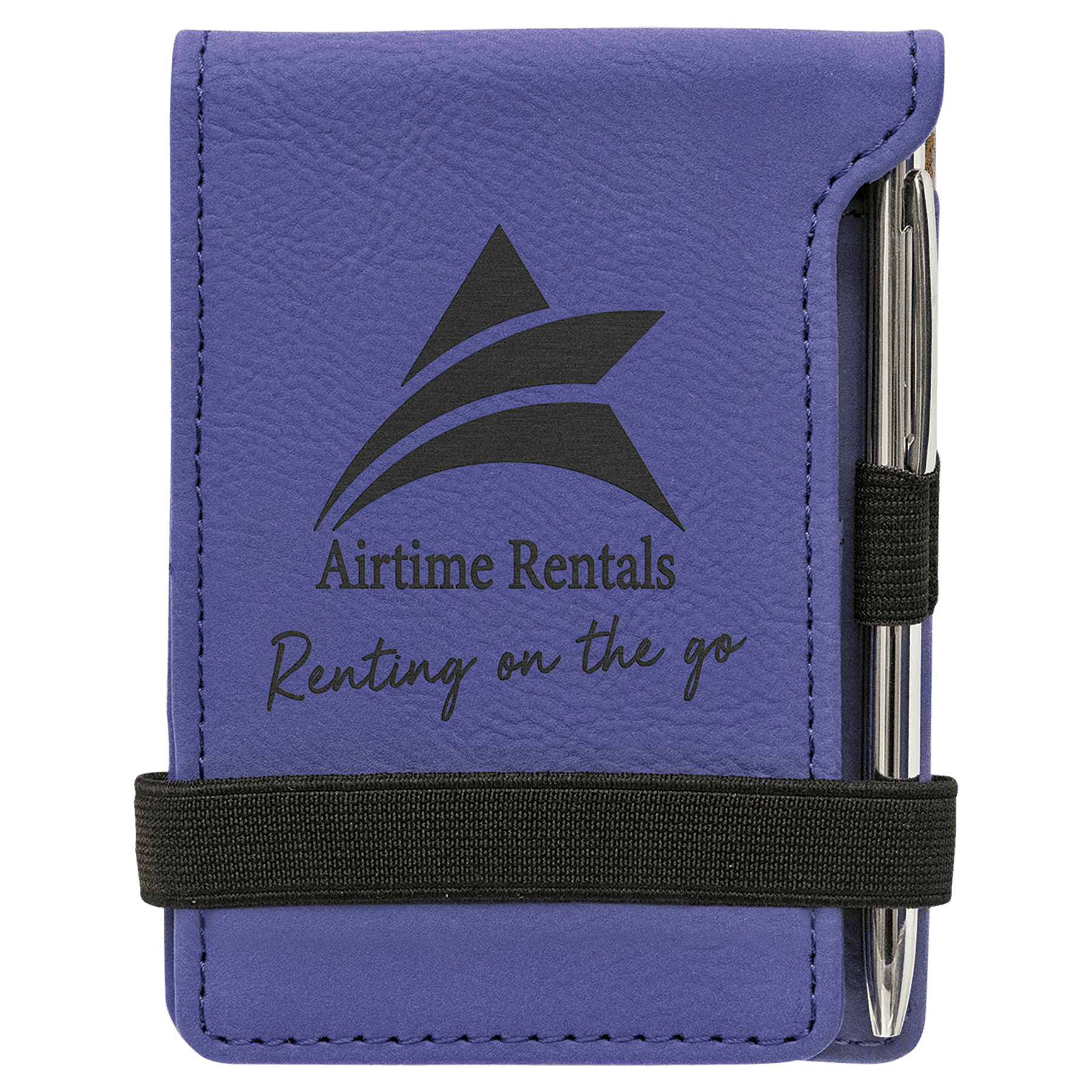 3¼" x 4¾" Purple/Black Leatherette Mini Notepad with Pen