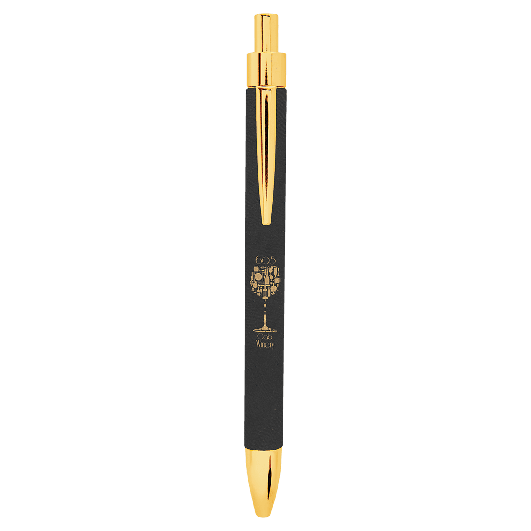 Black/Gold Engravable Leatherette Ballpoint Pen