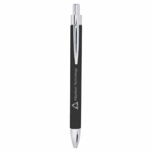 Black/Silver Engravable Leatherette Ballpoint Pen
