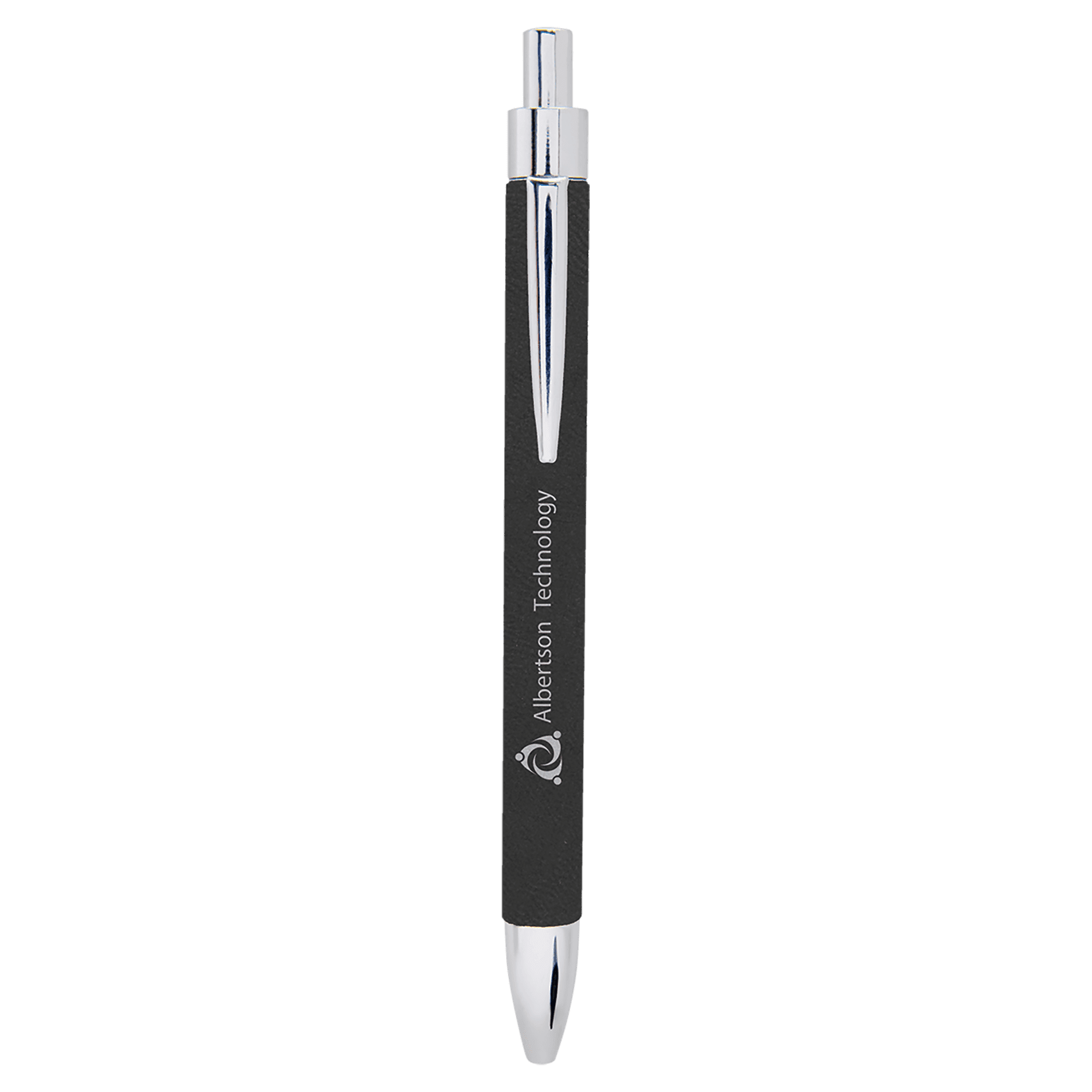 Black/Silver Engravable Leatherette Ballpoint Pen