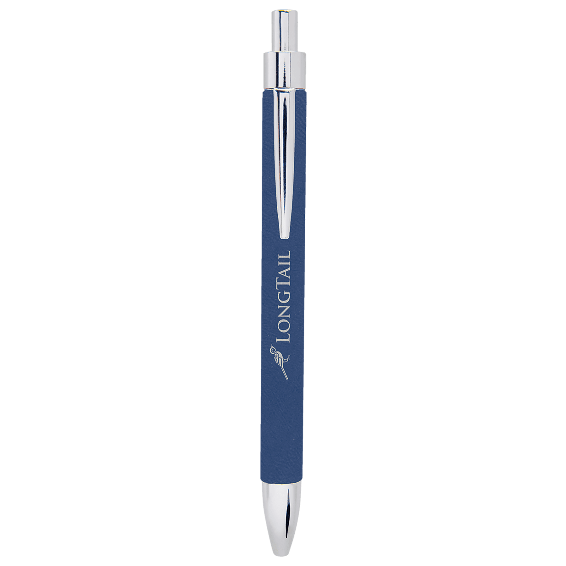 Blue/Silver Engravable Leatherette Ballpoint Pen