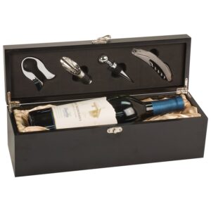 Black Leatherette Single Wine Box with Tools