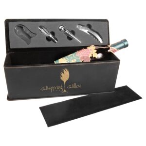 Black/Gold Leatherette Single Wine Box with Tool