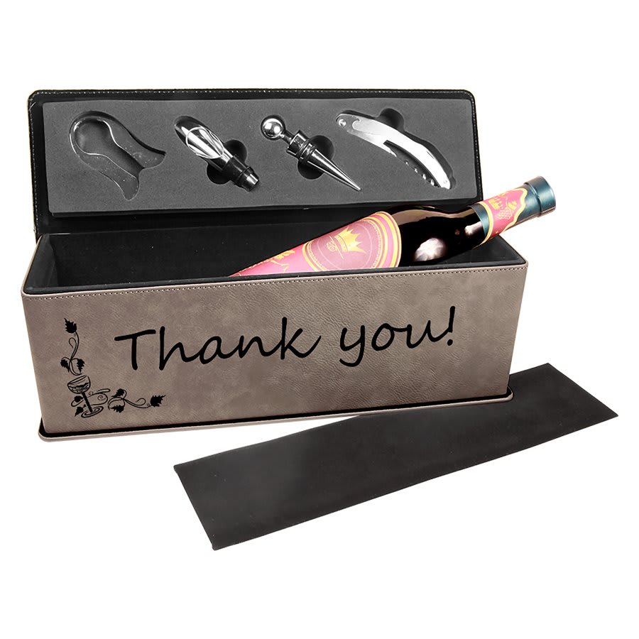 Gray Leatherette Single Wine Box with Tool
