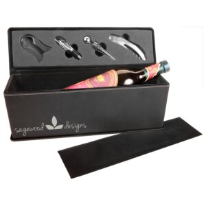 Black/Silver Leatherette Single Wine Box with Tool