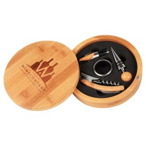 6¼" Round Bamboo Wine Tool Set